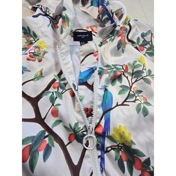 Forever 21 Men’s Windbreaker Jacket Med Multi White Birds of Paradise Print - Picture 3 of 15